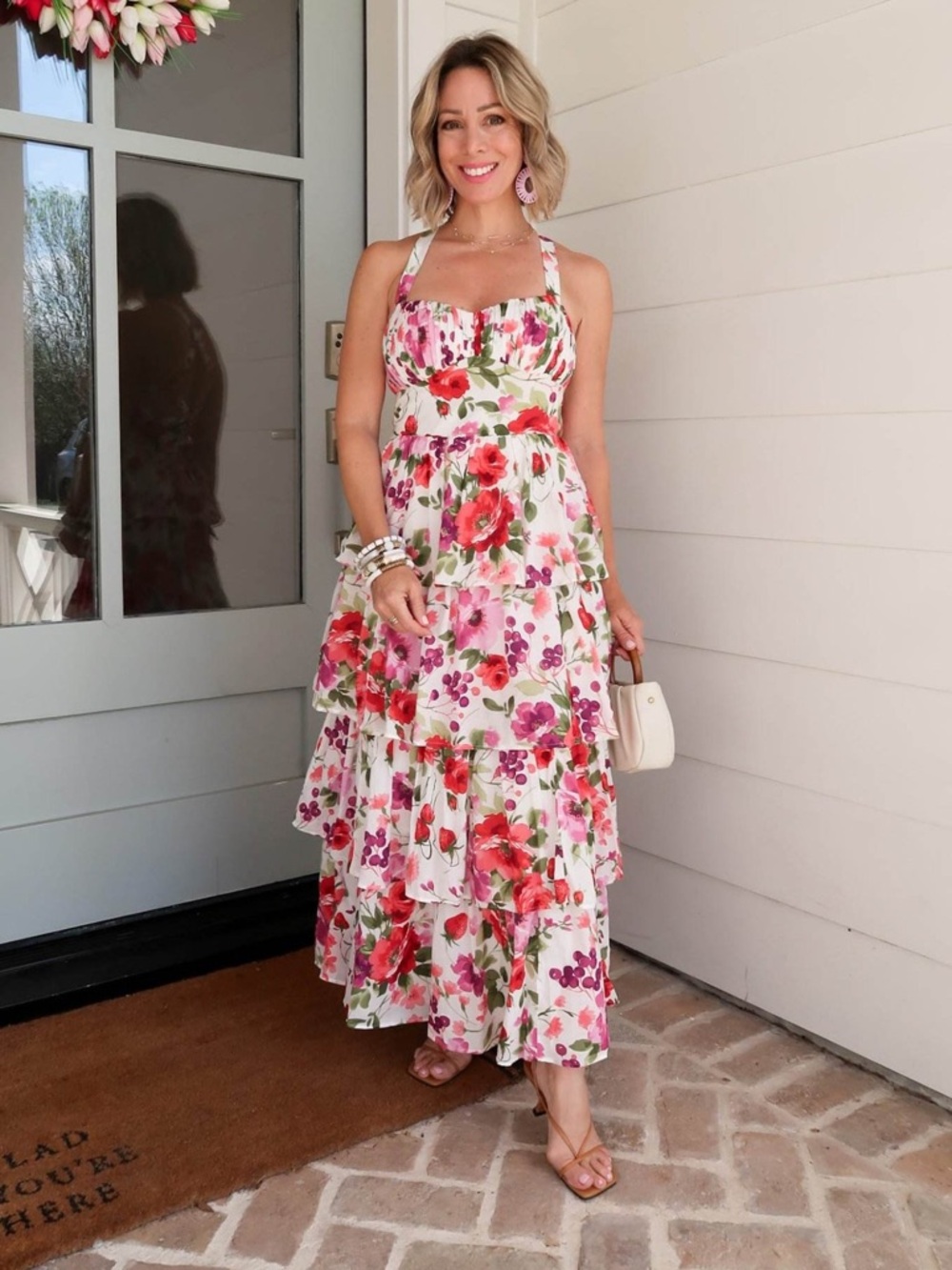 Abercrombie Floral lace-up back Tiered maxi dress sz. L - Picture 2 of 7